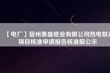 【電廠】宿州泰盛紙業(yè)有限公司熱電聯(lián)產(chǎn)項目核準申請報告核準前公示