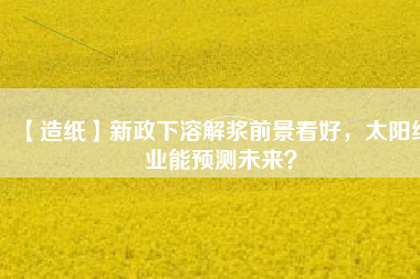 【造紙】新政下溶解漿前景看好，太陽紙業(yè)能預測未來？