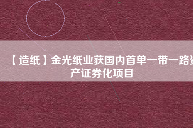 【造紙】金光紙業(yè)獲國內首單一帶一路資產證券化項目